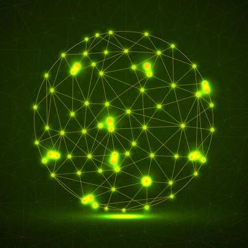 Abstract futuristic globe sphere, network connections with glowing dots and.. Stock Illustration