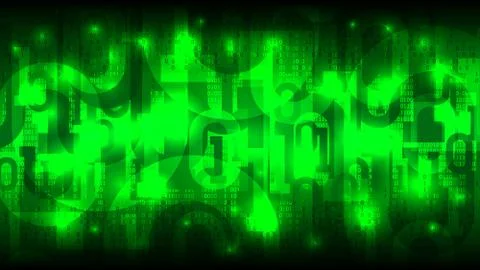 Abstract futuristic glowing cyberspace with binary code, matrix green background Illustrazione stock