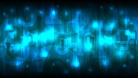 Abstract futuristic glowing cyberspace with binary code, matrix blue background Stock Illustration