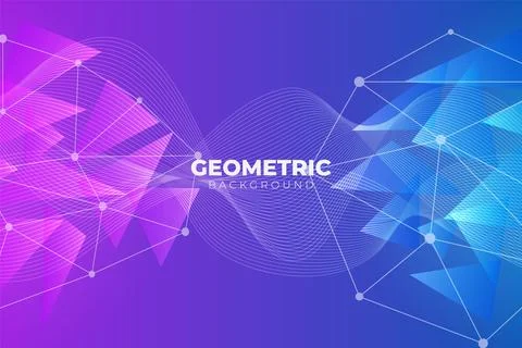 Abstract Futuristic Gradient Geometric Triangle and Wavy Line Background Purp Stock Illustration