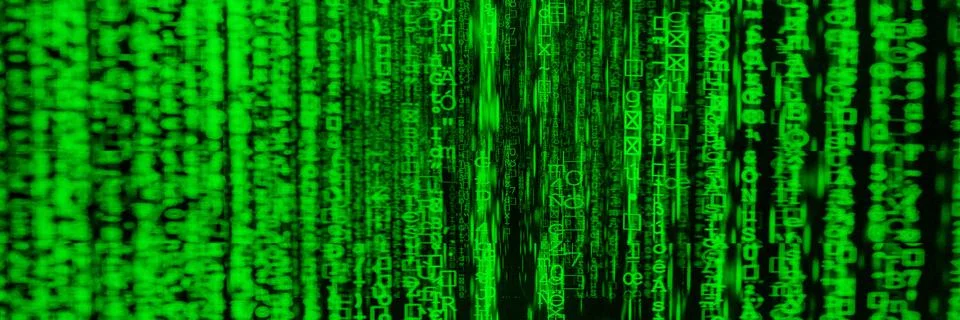 Abstract Futuristic green matrix Binary digital data panorama background 3D 스톡 일러스트