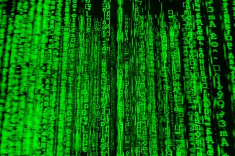 Abstract Futuristic green matrix Binary digital data background 3D rendering Stock Illustration