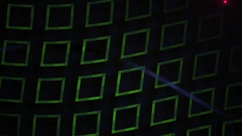 Abstract Futuristic Green Square Grid Animation Background with Blue Lens Fla Stock Footage 343686734