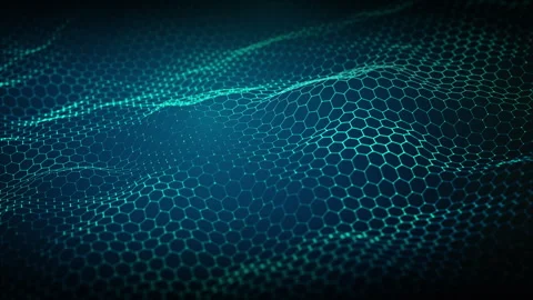 Abstract futuristic hexagonal grid with glowing wave patterns, representing. Stock Footage 310865883
