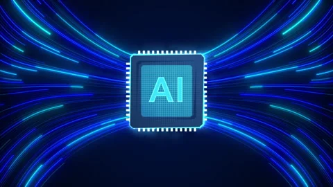 Abstract futuristic hitech style computing processor board chip, Ai CPU digi Stock Footage 336064567