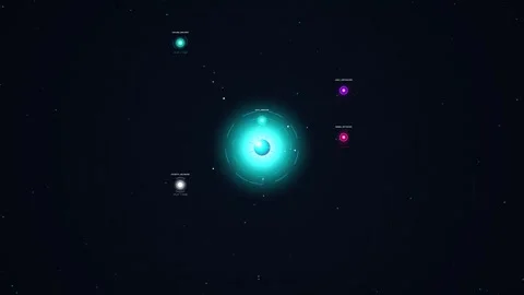 Abstract futuristic HUD interface with glowing glowing core and connected Vídeos de archivo 344232945