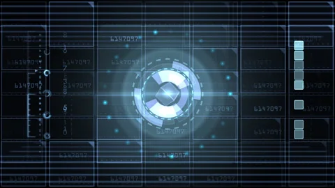 Abstract Futuristic Interface with Dynamic Grid Patterns and Digital Elements Stock Footage 310608775