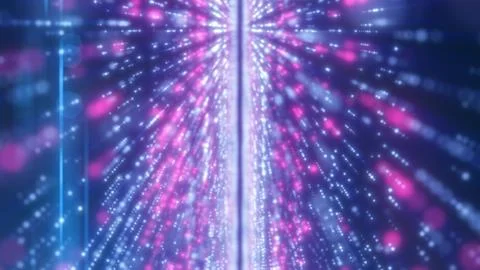 Abstract futuristic light rays explosion in pink and blue on dark background Stock Illustration