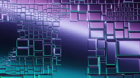 Abstract Futuristic Metallic Cubes Background with Purple Teal Gradient Stock Footage 320899500