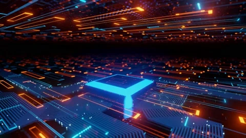 Abstract futuristic Microchip Data flow in a motherboard glowing light backgr Stock Footage 151763122