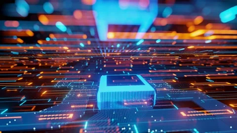 Abstract futuristic Microchip Data flow in a motherboard glowing light backgr Stock Footage 151816273