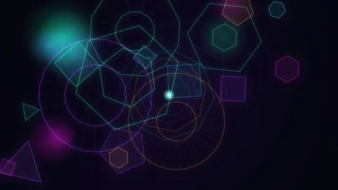 Abstract futuristic motion graphics with glowing geometric shapes and neon Stock Footage 346217963