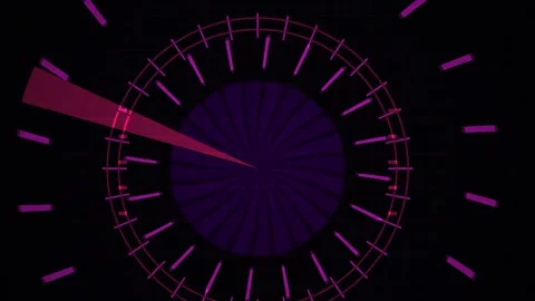 Abstract Futuristic Neon Clock Interface Animation with Rotating Pointer. Stock Footage 334455592