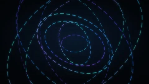 Abstract futuristic neon dashed lines rotating in endless dark digital space. Vídeos de archivo 341770628