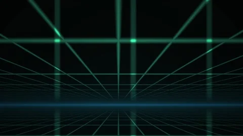 Abstract futuristic neon grid lines moving in dark space background. Stock Footage 334456112