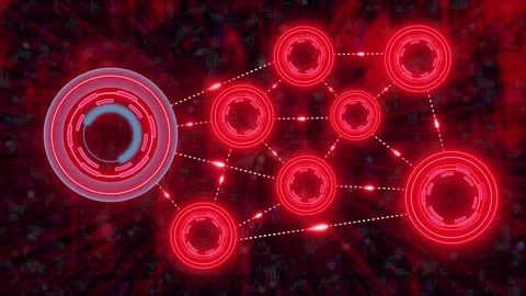 Abstract Futuristic Network Connection Structure with Red Glowing Circles Stock Footage 327761454