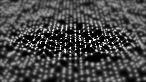 Abstract futuristic polygonal surface with conneced dots in wave motion with Stock Footage 124319559