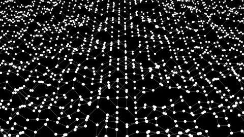 Abstract futuristic polygonal surface with conneced dots in wave motion on black Stock Footage 124665741