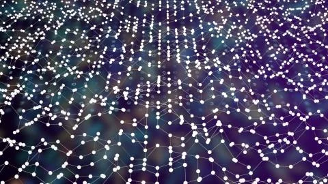 Abstract futuristic polygonal surface with connected dots in wave and matrix イラスト素材