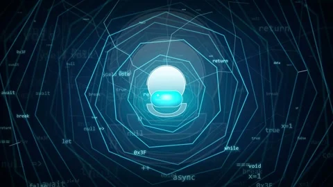 Abstract Futuristic Programming Code Tunnel with Glowing Cyber Sphere and 스톡 동영상 341455072