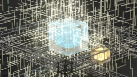 Abstract futuristic quantum computer processor with glowing energy light an.. Stock Footage 332148460
