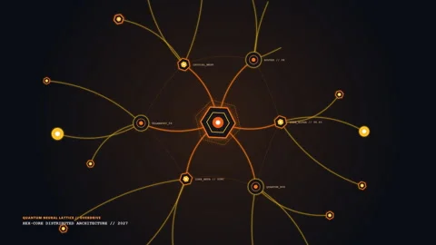 Abstract Futuristic Quantum Data Network Animation with Glowing Orange Hexagon Stock Footage 348629422