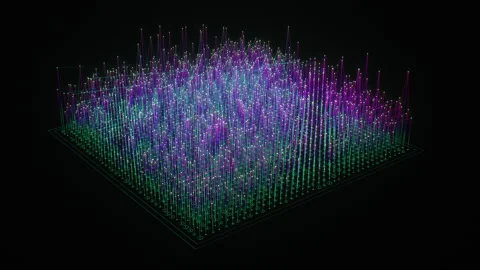 Abstract futuristic rotation big data squared platform digital dots particles Stock Footage 196107593