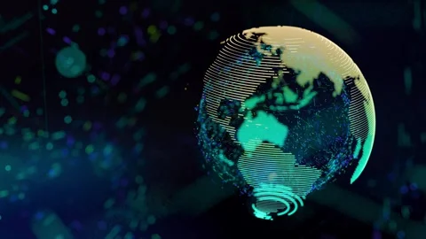 Abstract futuristic scene with particle globe and green particle lights Stock Footage 333392704