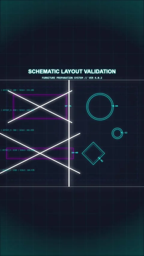 Abstract Futuristic Schematic Layout Validation with Digital Grid and Blue .. Vídeo Stock 348815722