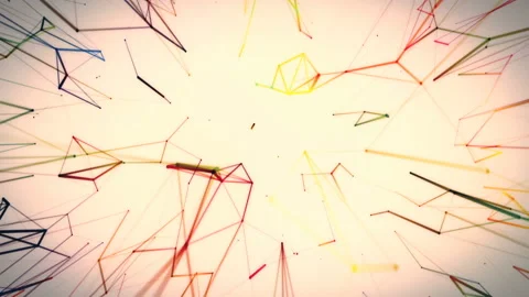 Abstract Futuristic Sci-Fi Polygonal Colored Glow Lines Dots Motion Stock Footage 100471330