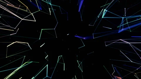 Abstract Futuristic Sci-Fi Polygonal Colored Glow Lines Dots Motion Stock Footage 100471345