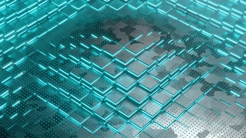 Abstract Futuristic Sci-Fi Technology Background with Glowing Blue Cube Grid Stock Footage 337357714