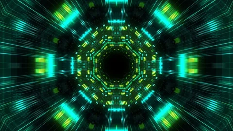 Abstract futuristic sci fi warp tunnel with particle grid. Stock Footage 86841846