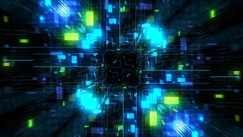 Abstract futuristic sci fi warp tunnel with particle grid. Stock Footage 86841995