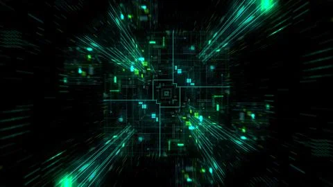 Abstract futuristic sci fi warp tunnel with particle grid. Stock Illustration