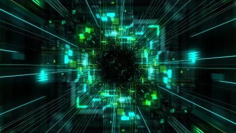 Abstract futuristic sci fi warp tunnel with particle grid. Stock Illustration