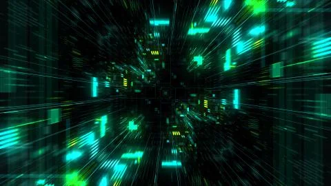 Abstract futuristic sci fi warp tunnel with particle grid. Stockillustratie