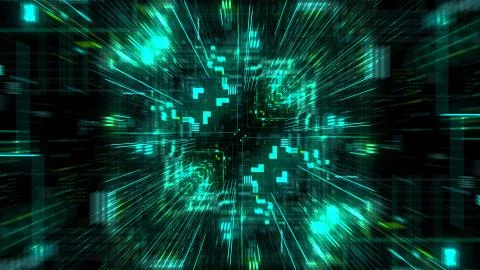 Abstract futuristic sci fi warp tunnel with particle grid. Stockillustratie