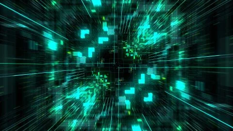 Abstract futuristic sci fi warp tunnel with particle grid. Stock Illustration