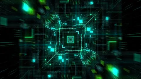 Abstract futuristic sci fi warp tunnel with particle grid. Stock Illustration