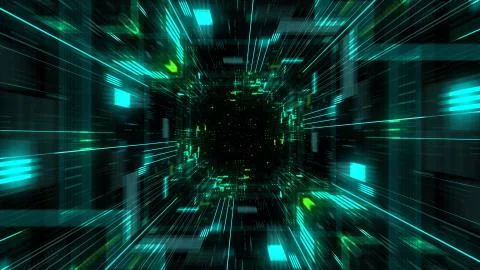 Abstract futuristic sci fi warp tunnel with particle grid. Stock Illustration