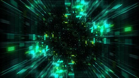 Abstract futuristic sci fi warp tunnel with particle grid. イラスト素材