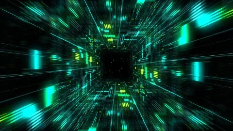 Abstract futuristic sci fi warp tunnel with particle grid. Stock Illustration