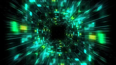Abstract futuristic sci fi warp tunnel with particle grid. Stock Illustration