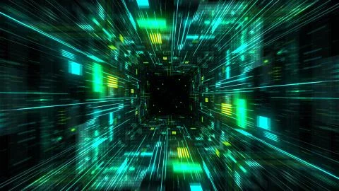 Abstract futuristic sci fi warp tunnel with particle grid. Stock Illustration