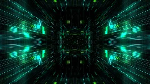 Abstract futuristic sci fi warp tunnel with particle grid. Stock Illustration