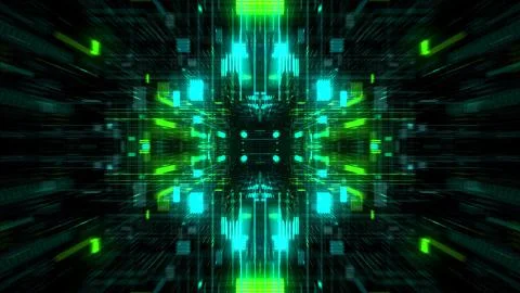 Abstract futuristic sci fi warp tunnel with particle grid. Stock Illustration