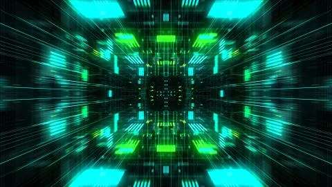 Abstract futuristic sci fi warp tunnel with particle grid. 스톡 일러스트