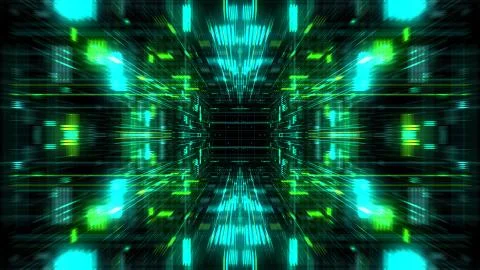 Abstract futuristic sci fi warp tunnel with particle grid. イラスト素材