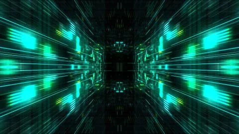 Abstract futuristic sci fi warp tunnel with particle grid. Stock Illustration